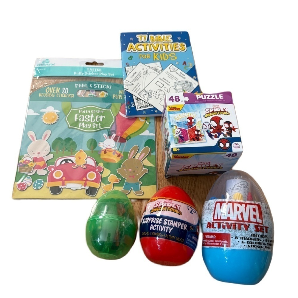 Boys Easter Basket Filler Lot Marvel Activity Set Puzzle Surprise Stamper Egg